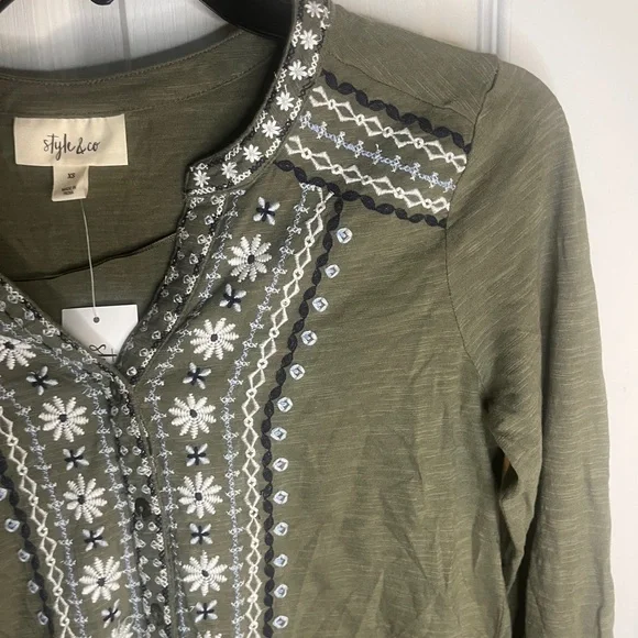 Style & Co. Olive Embroidered Women's Top - Picture 4 of 4